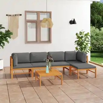 ManoMano 6-tlg. Garten-Lounge-Set, Gartenmöbel, Sitzgruppe Gartenset mit Grauen Kissen Massivholz Teak LLOAQ213719 Maisonchic Angebot