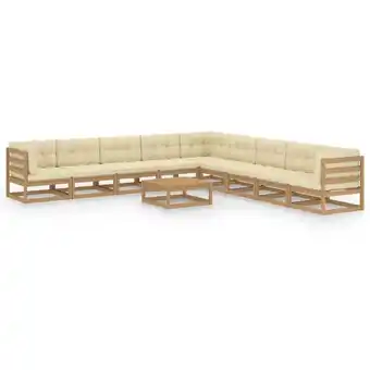 ManoMano 10-tlg. Garten-Lounge-Set, Gartenmöbel, Sitzgruppe Gartenset Kissen Honigbraun Kiefer Massivholz LLOAQ963616 MaisonChic Angebot