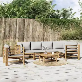 ManoMano 7-tlg. Garten-Lounge-Set, Gartenmöbel, Sitzgruppe Gartenset mit Hellgrauen Kissen Bambus LLOAQ966392 Maisonchic Angebot