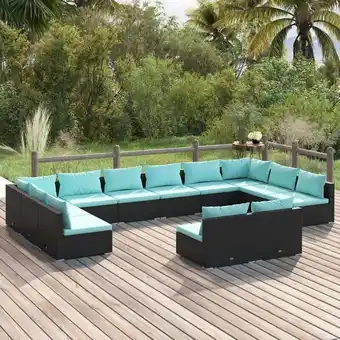 ManoMano 12-tlg. Garten-Lounge-Set, Gartenmöbel, Sitzgruppe Gartenset mit Kissen Schwarz Poly Rattan LLOAQ229918 Maisonchic Angebot