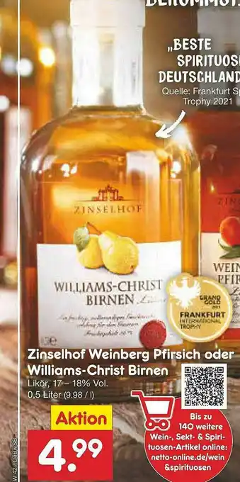 Netto Marken-Discount Zinselhof Weinberg Pfirsich Oder Williams-christ Birnen Angebot