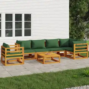 ManoMano 7-tlg. Garten-Lounge-Set,Gartenmöbel-Set mit Grünen Kissen Massivholz vidaXL Angebot