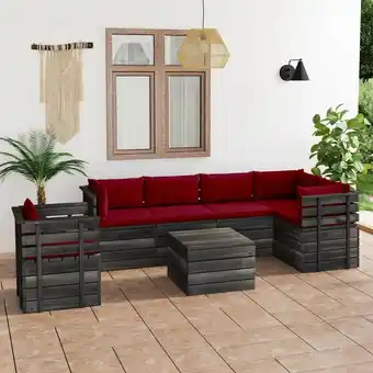 ManoMano 7-tlg. Gartenmöbel Set Sitzgruppe Essgruppe aus Paletten mit Kissen Kiefernholz DE74191 Angebot