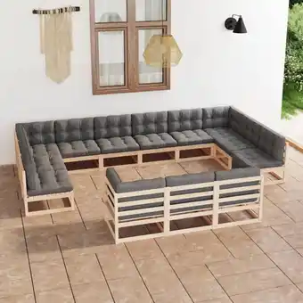 ManoMano 13-tlg. Garten-Lounge-Set, Gartenmöbel, Sitzgruppe Gartenset mit Kissen Massivholz Kiefer LLOAQ354977 Maisonchic Angebot