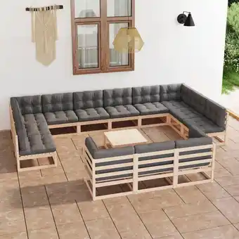 ManoMano 14-tlg. Sitzgruppe Gartenmöbel Set - Balkonmöbel Set mit Kissen Kiefer Massivholz BV693507 Bonnevie Angebot