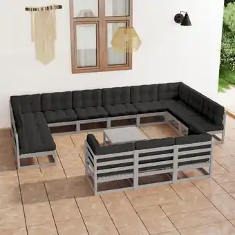 ManoMano 14-tlg. Garten-Lounge-Set Gartenmöbel-Set Terrassen-Sitzgruppe mit Kissen Grau Kiefer Massivholz ZDEH67213 Maisonchic Angebot