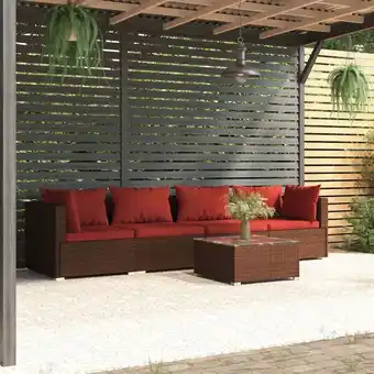 ManoMano 5-tlg. Garten-Lounge-Set，Gartenmöbel-Set mit Kissen Poly Rattan Braun vidaXL Angebot