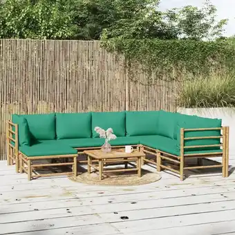 ManoMano 8-tlg. Garten-Lounge-Set Gartenmöbel Set Sitzgruppe Essgruppe mit Grünen Kissen Bambus DE73439 Angebot