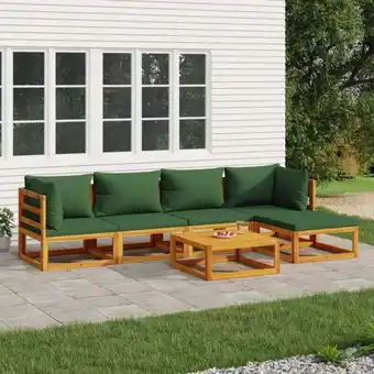 ManoMano 6-tlg. Garten-Lounge-Set Gartenmöbel-Set Terrassen-Sitzgruppe mit Grünen Kissen Massivholz ZDEH69195 Maisonchic Angebot