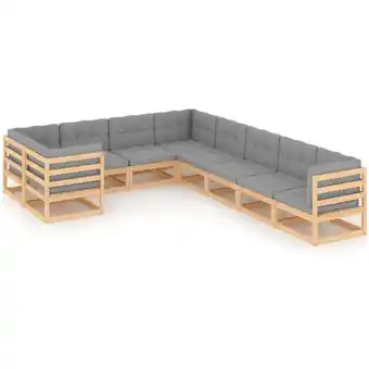 ManoMano Maisonchic - 9-tlg. Garten-Lounge-Set Gartenmöbel Set Sitzgruppe Essgruppe mit Kissen Kiefer Massivholz DE23099 Angebot