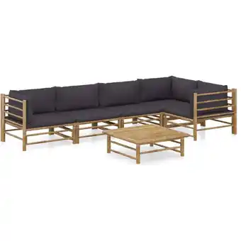 ManoMano 6-tlg. Garten-Lounge-Set, Gartenmöbel, Sitzgruppe Gartenset mit Dunkelgrauen Kissen Bambus LLOAQ489679 Maisonchic Angebot