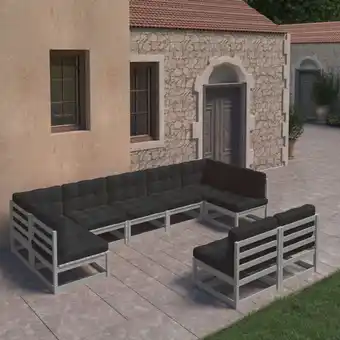 ManoMano 9-tlg. Sitzgruppe Gartenmöbel Set - Garten-Lounge-Set mit Kissen Grau Kiefer Massivholz BV203913 Bonnevie Angebot