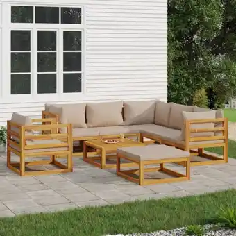 ManoMano Maisonchic - 8-tlg. Garten-Lounge-Set, Gartenmöbel, Sitzgruppe Gartenset mit Taupe Kissen Massivholz LLOAQ278217 Angebot