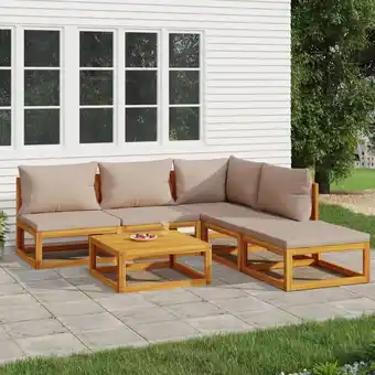 ManoMano 6-tlg. Garten-Lounge-Set Gartenmöbel-Set Terrassen-Sitzgruppe mit Taupe Kissen Massivholz ZDEH72525 Maisonchic Angebot