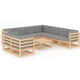 ManoMano Maisonchic - 10-tlg. Garten-Lounge-Set Gartenmöbel-Set Terrassen-Sitzgruppe mit Kissen Kiefer Massivholz ZDEH10905 Angebot