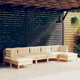 ManoMano 7-tlg. Garten-Lounge-Set Gartenmöbel-Set Terrassen-Sitzgruppe mit Creme Kissen Kiefernholz ZDEH50815 Maisonchic Angebot