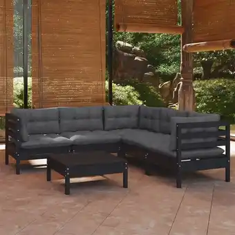 ManoMano 6-tlg. Garten-Lounge-Set Gartenmöbel-Set Terrassen-Sitzgruppe mit Kissen Schwarz Massivholz Kiefer ZDEH17897 Maisonchic Angebot