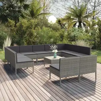 ManoMano 12-tlg. Gartenmöbel Set Sitzgruppe Essgruppe mit Auflagen Poly Rattan Grau DE91695 Angebot