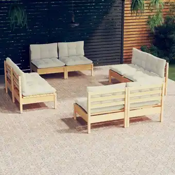 ManoMano 8-tlg. Garten-Lounge-Set Gartenmöbel Set Sitzgruppe Essgruppe mit Creme Kissen Kiefernholz DE49054 Angebot