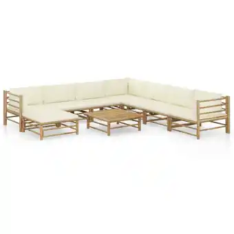 ManoMano 9-tlg. Garten-Lounge-Set Gartenmöbel Set Sitzgruppe Essgruppe mit Cremeweißen Kissen Bambus DE44888 Angebot