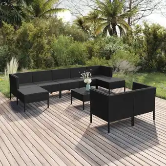 ManoMano 10-tlg. Garten-Lounge-Set, Gartenmöbel, Sitzgruppe Gartenset mit Auflagen Poly Rattan Schwarz LLOAQ838386 Maisonchic Angebot