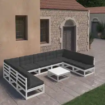 ManoMano 10-tlg. Garten-Lounge-Set, Gartenmöbel, Sitzgruppe Gartenset mit Kissen Weiß Kiefer Massivholz LLOAQ979641 Maisonchic Angebot