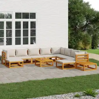 ManoMano 12-tlg. Garten-Lounge-Set, Gartenmöbel, Sitzgruppe Gartenset mit Hellgrauen Kissen Massivholz LLOAQ830435 MaisonChic Angebot