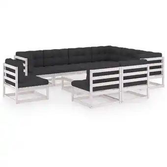 ManoMano 10-tlg. Garten-Lounge-Set, Gartenmöbel, Sitzgruppe Gartenset mit Kissen Weiß Kiefer Massivholz LLOAQ901055 MaisonChic Angebot