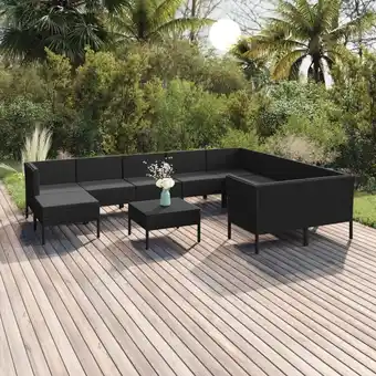 ManoMano 11-tlg. Garten-Lounge-Set, Gartenmöbel, Sitzgruppe Gartenset mit Auflagen Poly Rattan Schwarz LLOAQ947260 Maisonchic Angebot