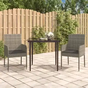 ManoMano 3-tlg. Garten-Essgruppe, Gartenmöbel, Sitzgruppe Gartenset mit Kissen Schwarz und Grau Poly Rattan LLOAQ123273 Maisonchic Angebot