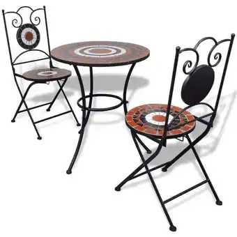 ManoMano Bonnevie - 3-tlg. Gartenmöbel Set Bistro-Set - Esstisch mit 2 Stühlen Keramikfliese Terrakotta/Weiß BV180315 Angebot