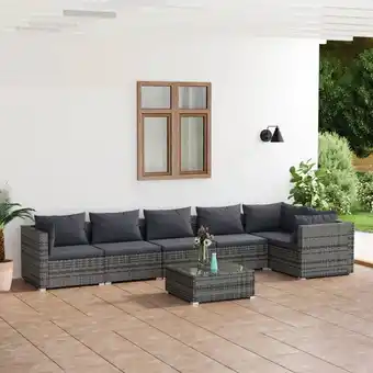 ManoMano 7-tlg. Garten-Lounge-Set Gartenmöbel Set Sitzgruppe Essgruppe mit Kissen Poly Rattan Grau DE20603 Angebot