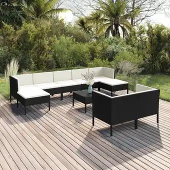 ManoMano 10-tlg. Sitzgruppe Gartenmöbel Set - Balkonmöbel Set mit Auflagen Poly Rattan Schwarz BV871617 Bonnevie Angebot