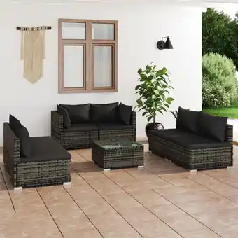 ManoMano 7-tlg. Sitzgruppe Gartenmöbel Set - Garten-Lounge-Set mit Kissen Poly Rattan Grau BV661215 Bonnevie Angebot