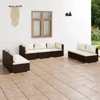 ManoMano 7-tlg. Sitzgruppe Gartenmöbel Set - Garten-Lounge-Set mit Kissen Poly Rattan Braun BV260168 Bonnevie Angebot