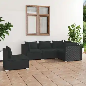 ManoMano 5-tlg. Garten-Lounge-Set，Gartenmöbel-Set mit Kissen Poly Rattan Schwarz vidaXL Angebot