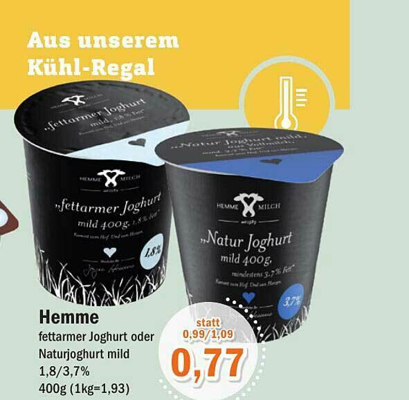 Hemme Fettarmer Joghurt Oder Naturjoghurt Mild Angebot bei Aktiv Irma