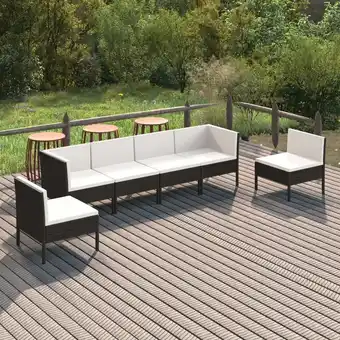 ManoMano 6-tlg. Gartenmöbel Set Sitzgruppe Essgruppe mit Auflagen Poly Rattan Schwarz DE81284 Angebot