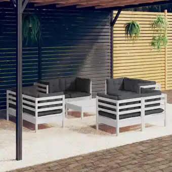 ManoMano 9-tlg. Sitzgruppe Gartenmöbel Set - Garten-Lounge-Set mit Anthrazit Kissen Kiefernholz BV388139 Bonnevie Angebot