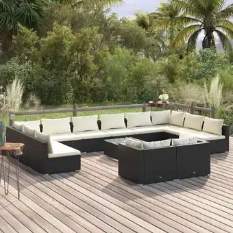 ManoMano 13-tlg. Gartenmöbel Set Sitzgruppe Essgruppe mit Kissen Schwarz Poly Rattan DE77661 Angebot