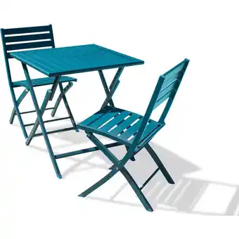 ManoMano Marius - 2-Sitzer-Garten-Essgruppe aus entenblauem Aluminium - city garden - Bleu canard Angebot