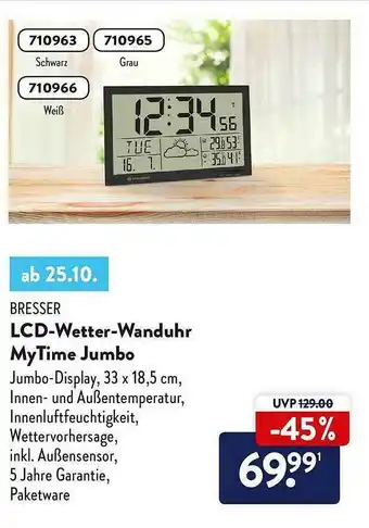 Aldi Nord Bresser Lcd-wetter-wanduhr Mytime Jumbo Angebot