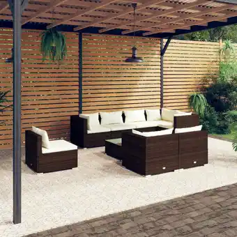 ManoMano 9-tlg. Sitzgruppe Gartenmöbel Set - Garten-Lounge-Set mit Kissen Poly Rattan Braun BV640939 Bonnevie Angebot