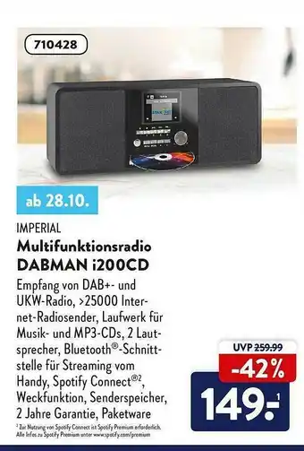 Aldi Nord Imperial Multifunktionsradio Dabman I200cd Angebot