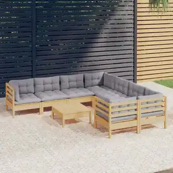 ManoMano 9-tlg. Sitzgruppe Gartenmöbel Set - Garten-Lounge-Set mit Grauen Kissen Kiefernholz BV591253 Bonnevie Angebot