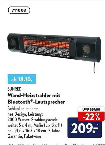 Aldi Nord Sunred Wand-heizstrahler Mit Bluetooth Lautsprecher Angebot