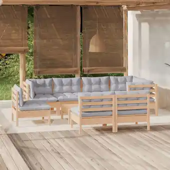 ManoMano 9-tlg. Sitzgruppe Gartenmöbel Set - Garten-Lounge-Set mit Grauen Kissen Kiefer Massivholz BV620397 Bonnevie Angebot