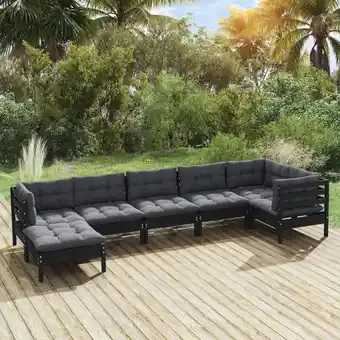 ManoMano 7-tlg. Sitzgruppe Gartenmöbel Set - Garten-Lounge-Set mit Kissen Schwarz Massivholz Kiefer BV505864 Bonnevie Angebot