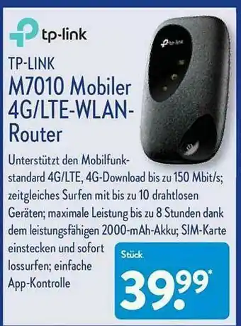 Aldi Nord Tp-link M7010 Mobiler 4g Oder Lte-wlan-router Angebot