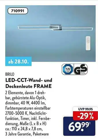 Aldi Nord Brilo Led-cct-wand- Und Deckenleuchte Frame Angebot